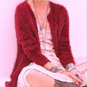 CINDY Cranberry Fuzzy Cardigan
